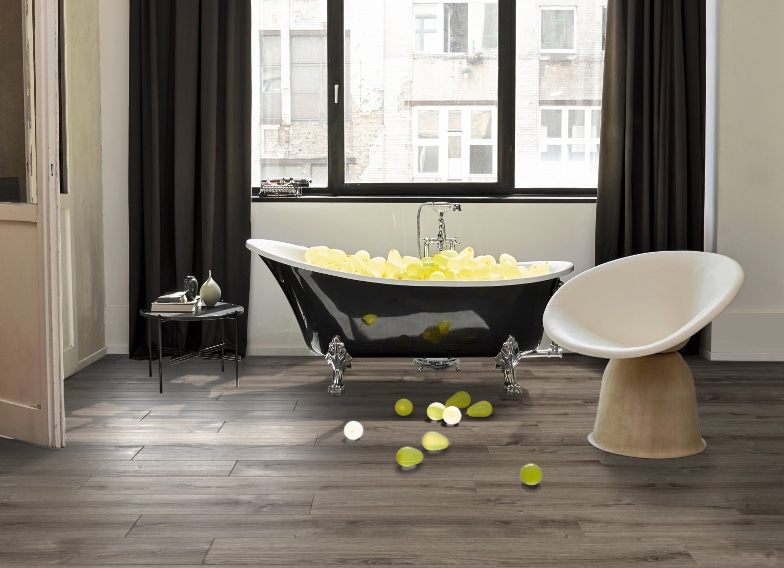 Ламинат Parador Basic 600XS Дуб Валери тёмный выбеленный 1744354 1285×243×8 фото в интерьере