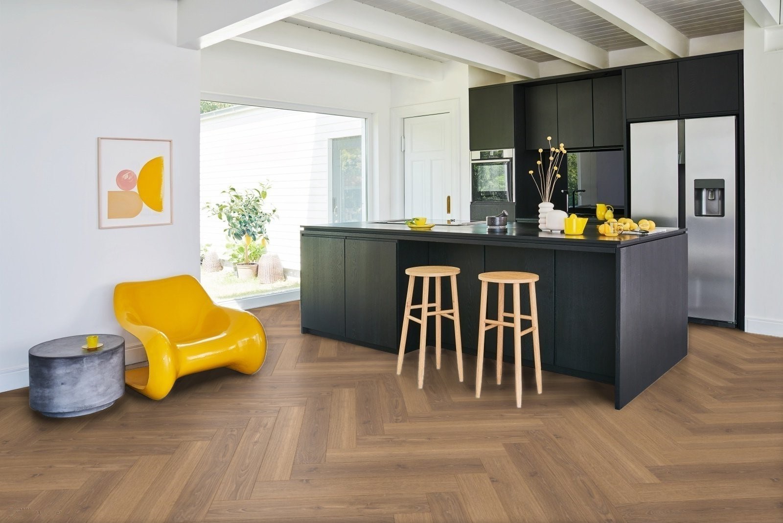 Ламинат Parador Trendtime 3 Дуб Студиолайн медовый Studioline Honey 1747864 венгерская елка 858×143×8 фото в интерьере