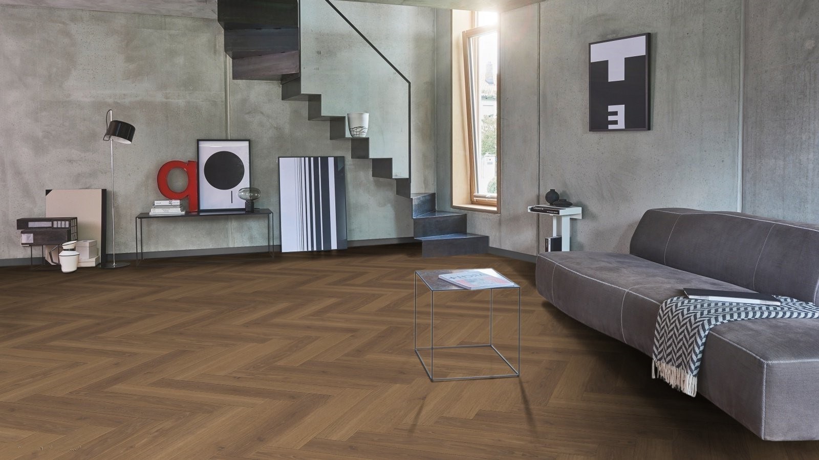 Ламинат Parador Trendtime 3 Дуб Студиолайн медовый Studioline Honey 1747864 венгерская елка 858×143×8 фото в интерьере