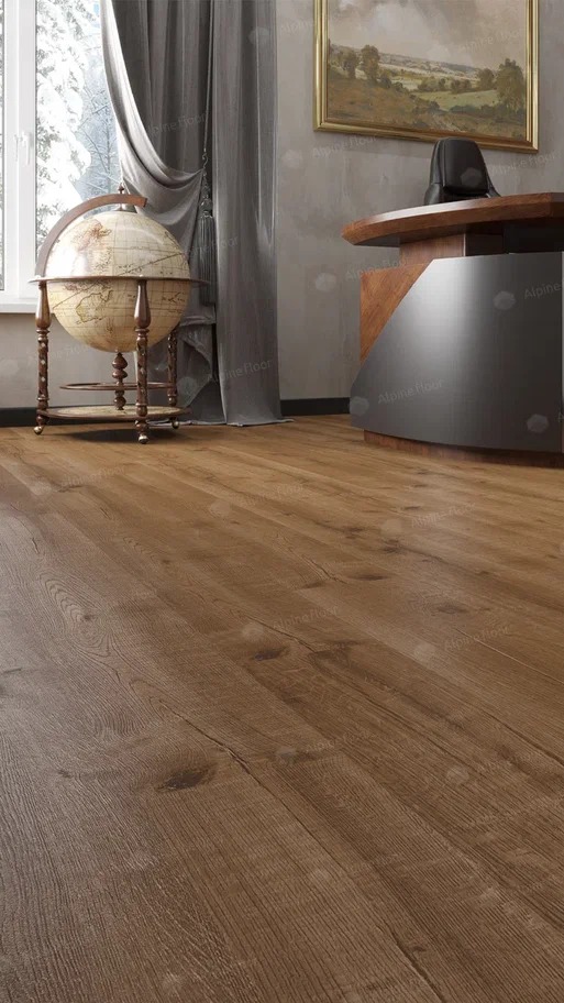 Кварцвиниловый SPC ламинат Alpine Floor Real Wood Дуб Роял ECO 2-1 1220×183×6 фото в интерьере