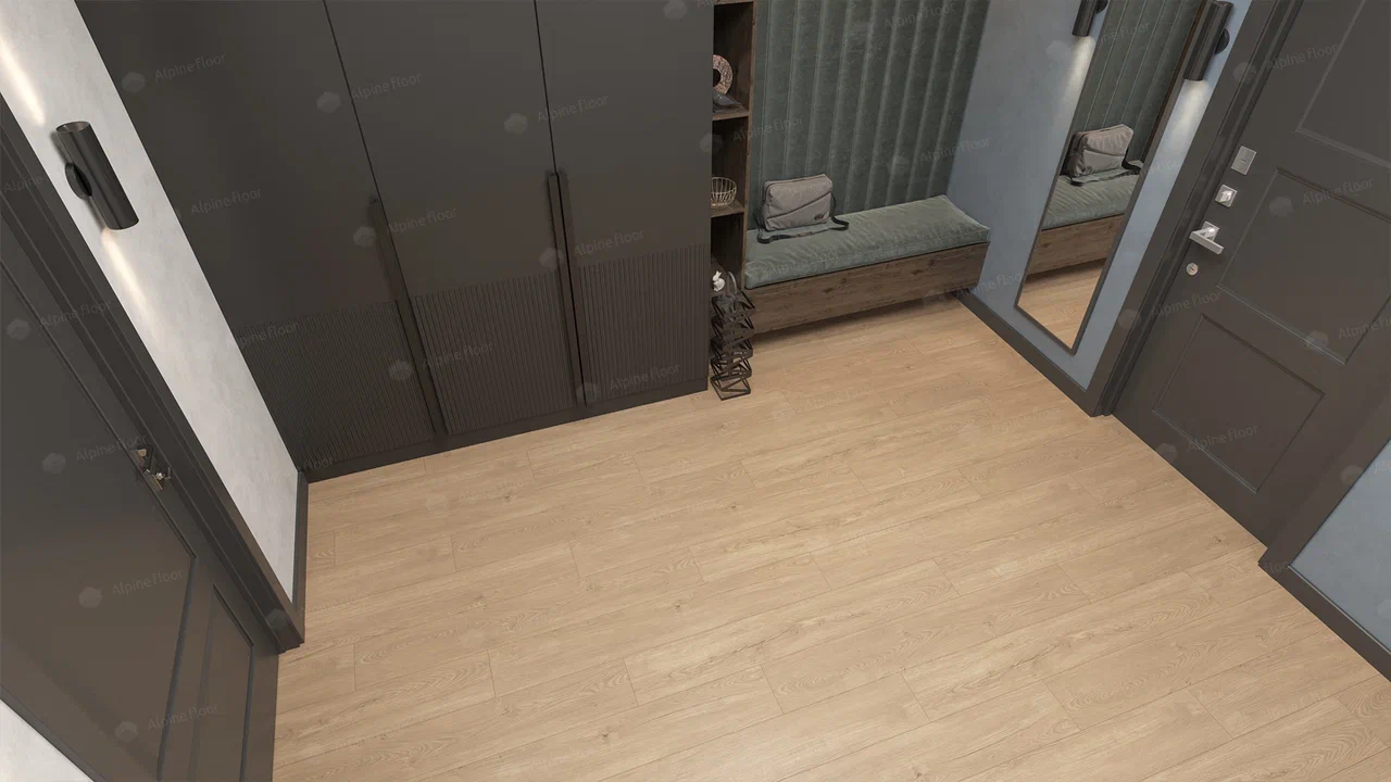 Кварцвиниловая плитка Alpine Floor замковая Sequoia LVT Натуральная ECO 6-9 1219,2×184,2×3,2 фото в интерьере
