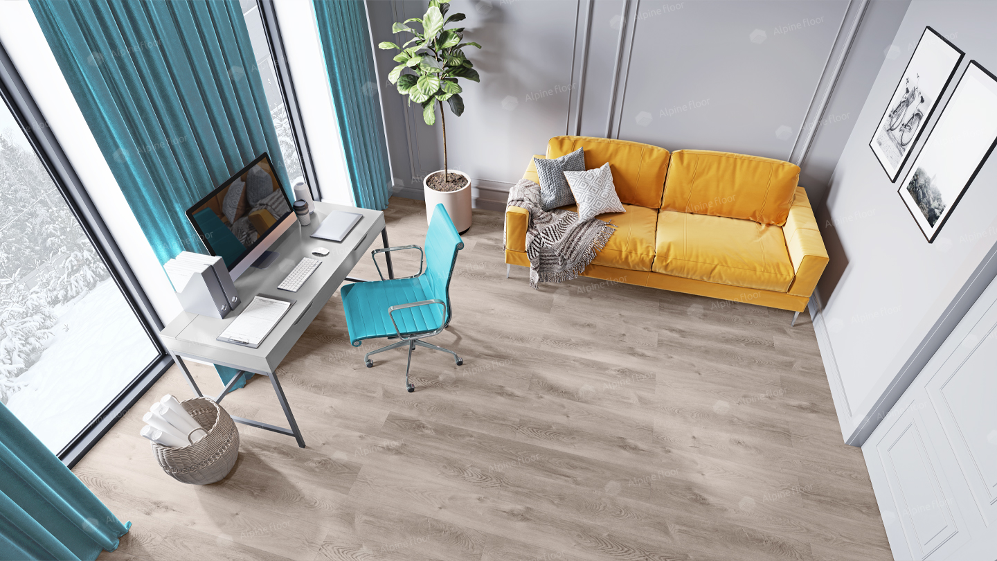 Кварцвиниловый SPC ламинат Alpine Floor Premium XL Дуб Гранит ECO 7-8 1524×180×8 фото в интерьере