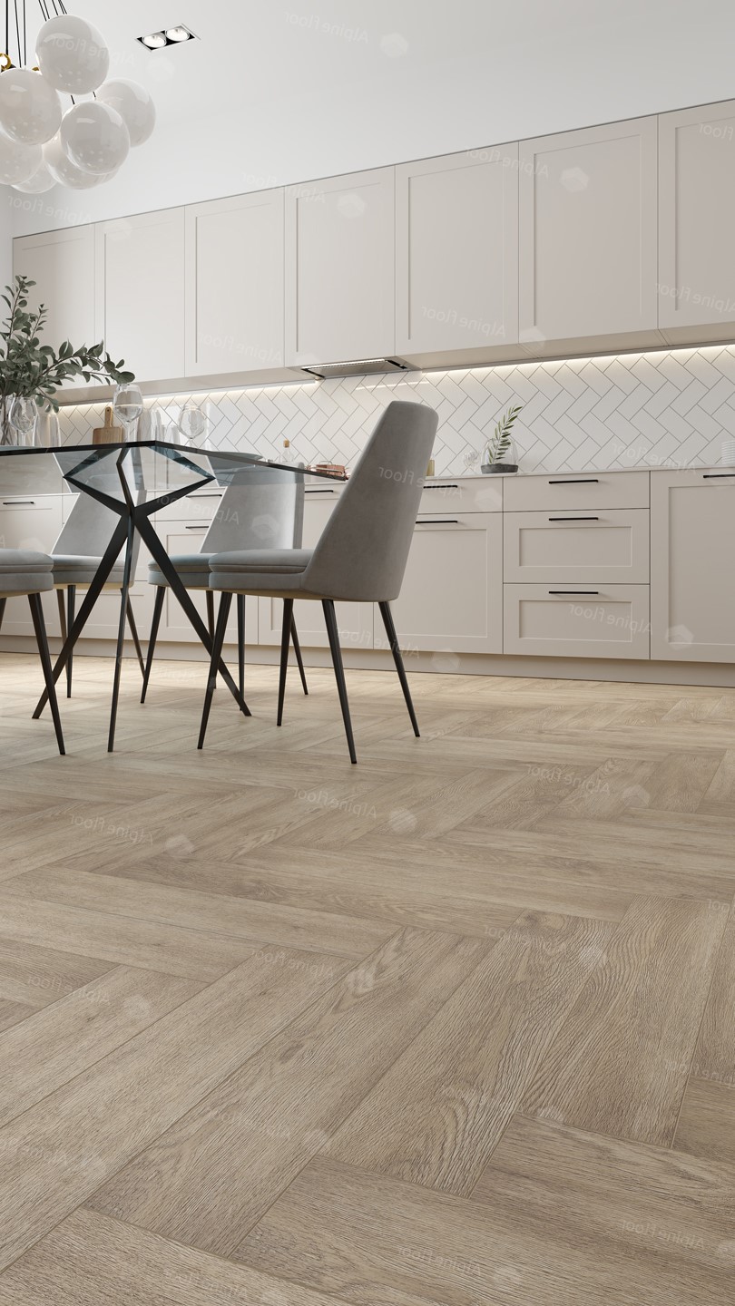 Кварцвиниловый SPC ламинат Alpine Floor Parquet Light Дуб Ваниль Селект ECO 13-3 венгерская елка 600×125×4 фото в интерьере