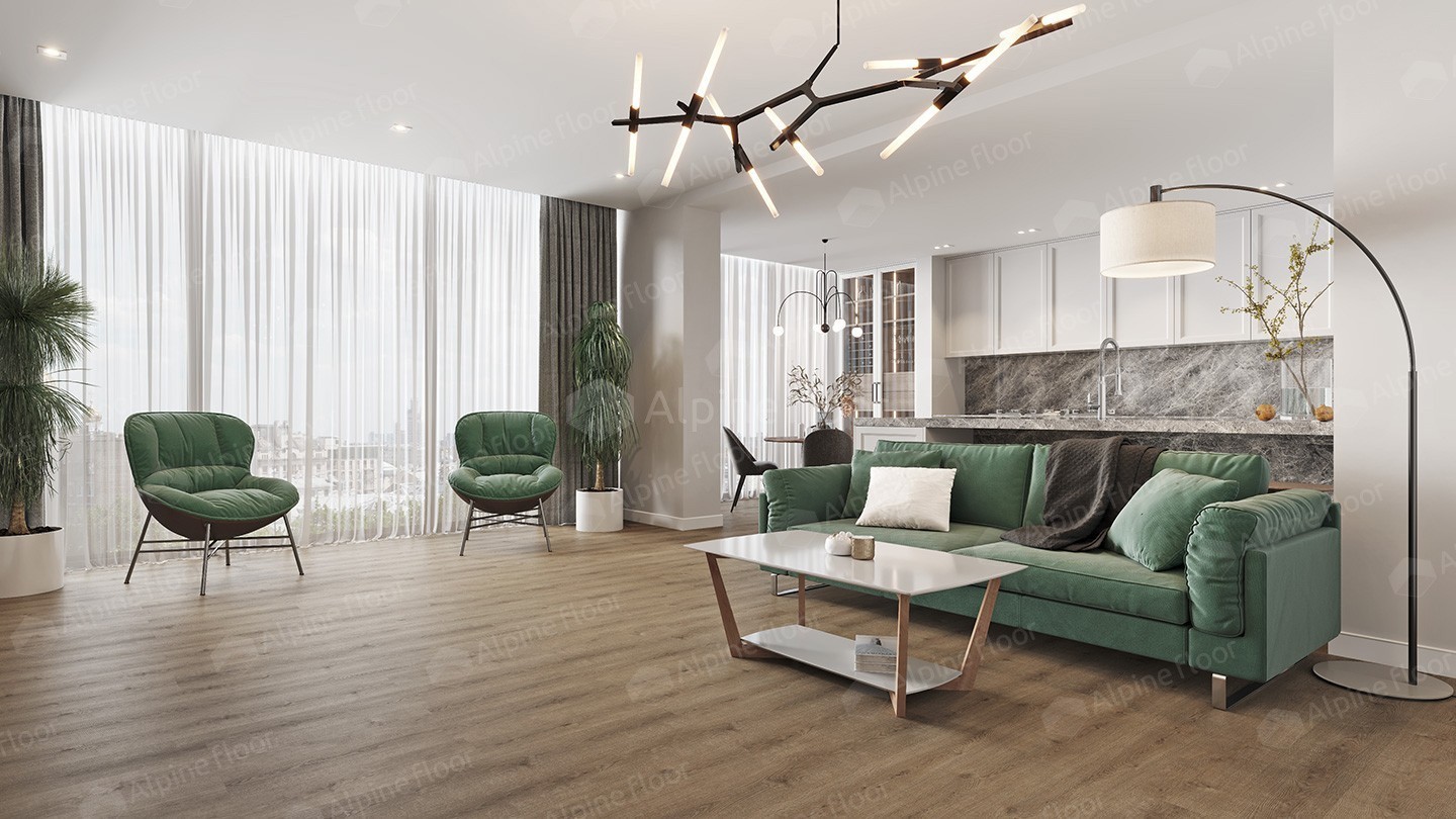 Кварцвиниловый SPC ламинат Alpine Floor Solo Ларгетто ECO 14-3 1220×183×3.5 фото в интерьере