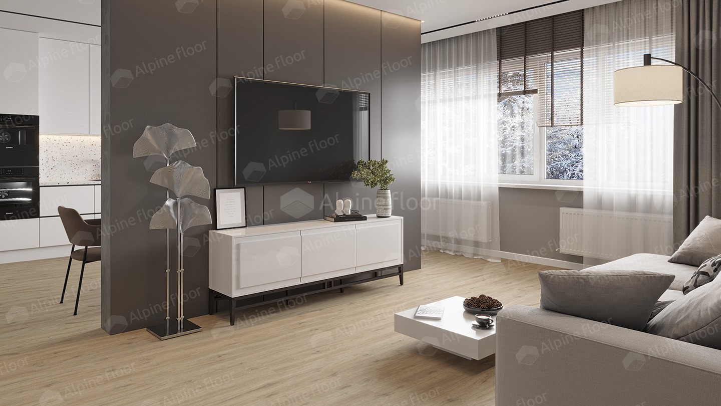 Кварцвиниловый SPC ламинат Alpine Floor Solo Анданте ECO 14-10 1220×183×3.5 фото в интерьере
