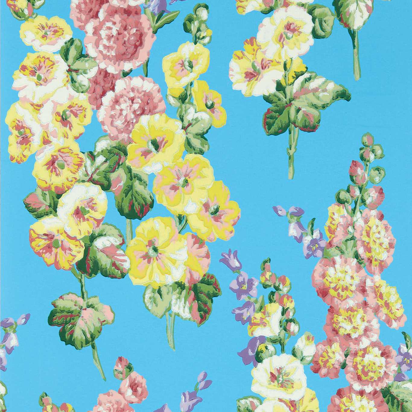 Обои Sanderson One Sixty Hollyhocks Fire Pink/Bright Blue 217033