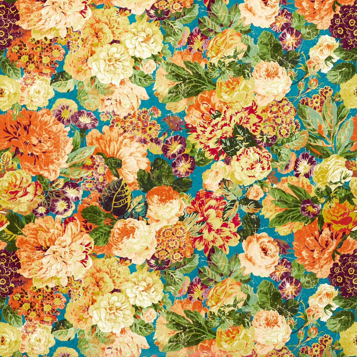 Обои Sanderson One Sixty Very Rose And Peony Kingfisher/Rowan Berry 217027