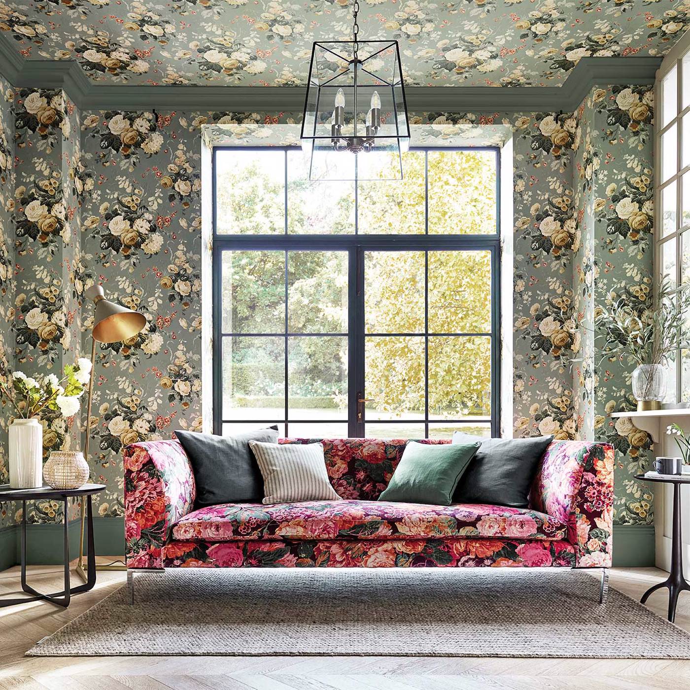 Обои Sanderson One Sixty Stapleton Park Sage/Honey 217047 фото в интерьере