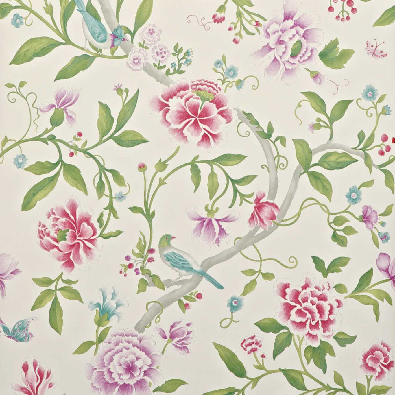 Обои Sanderson One Sixty Porcelain Garden Magenta/Leaf Green DCAVPO106