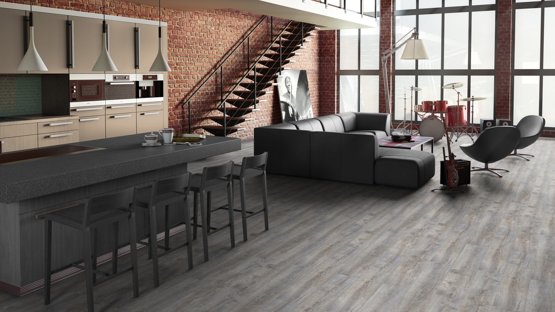 Ламинат Tarkett Estetica Oak Effect light grey 504015025 1292×194×9 фото в интерьере