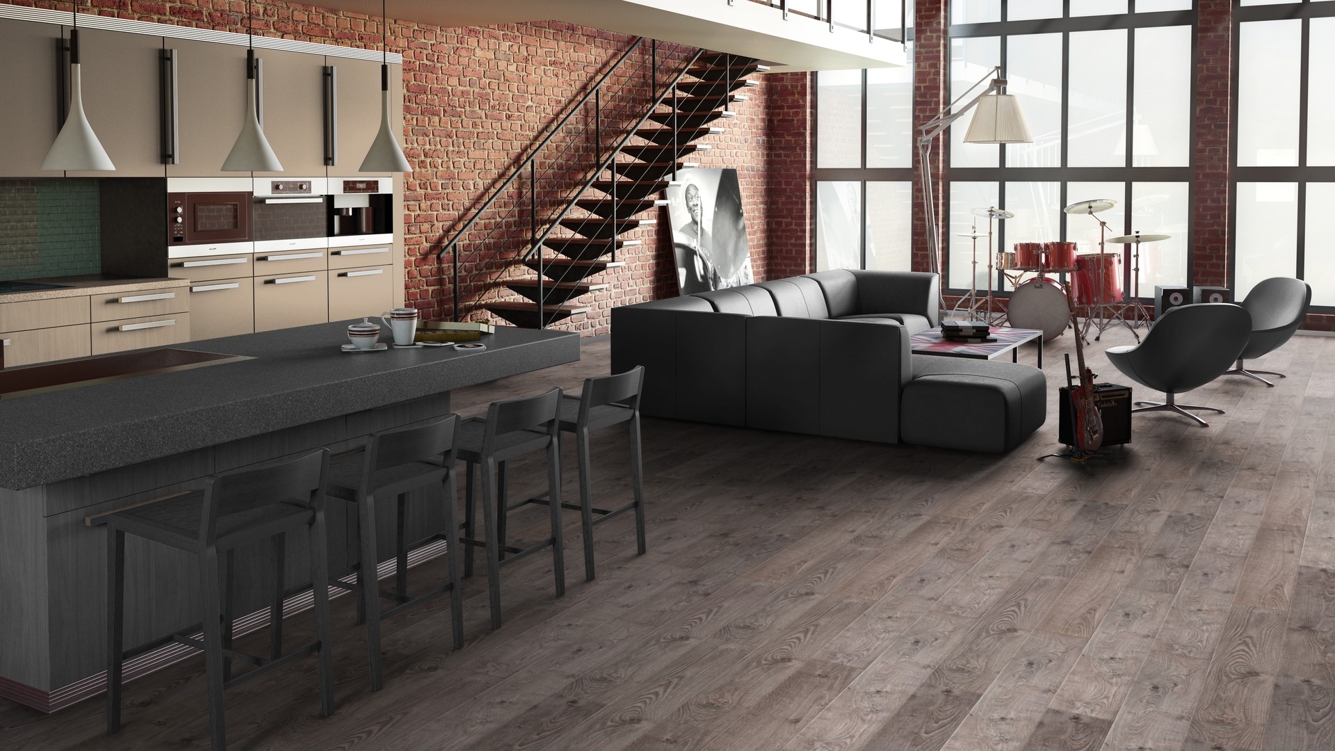 Ламинат Tarkett Estetica Oak Natur grey 504015030 1292×194×9 фото в интерьере