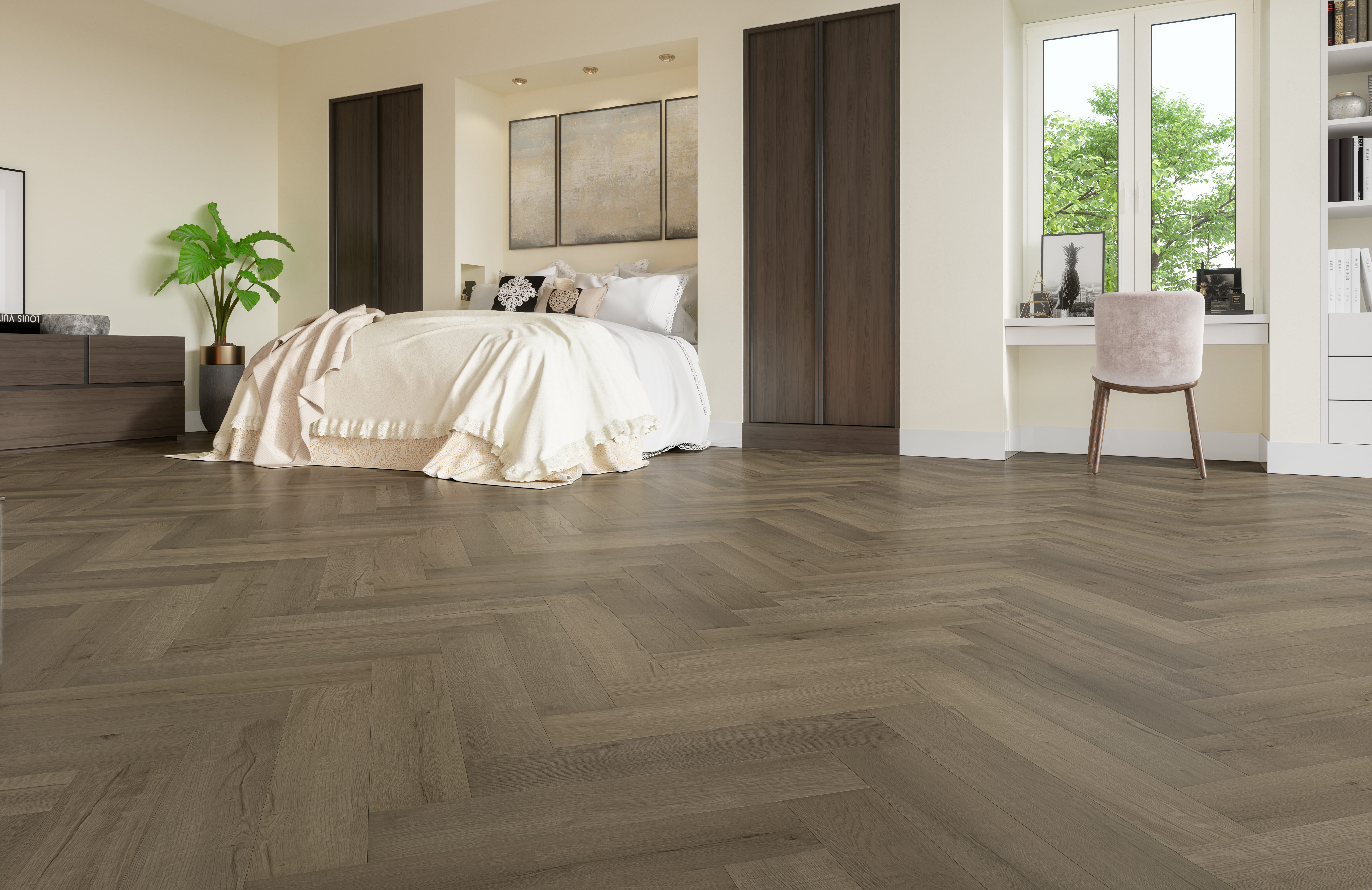 Кварцвиниловый SPC ламинат Fargo Parquet Дуб Марракеш 33-81996-10 венгерская елка 615×123×3,5 фото в интерьере Кварцвиниловый SPC ламинат Fargo Parquet Дуб Марракеш 33-81996-10 венгерская елка 615×123×3,5 фото в интерьере