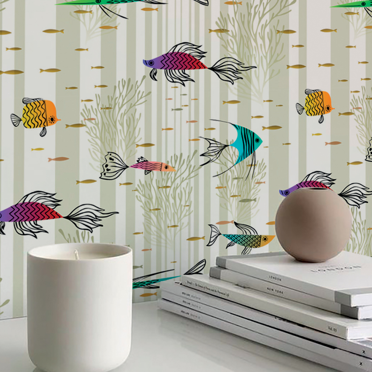 Обои Aura La Tapicera Trully Fish Light WP182091 10,05×0,53 фото в интерьере