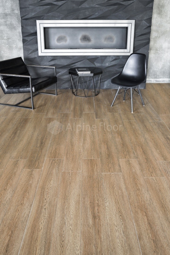 Кварцвиниловый SPC ламинат Alpine Floor Intense Бурый лес ECO 9-3 1220×183×6 фото в интерьере