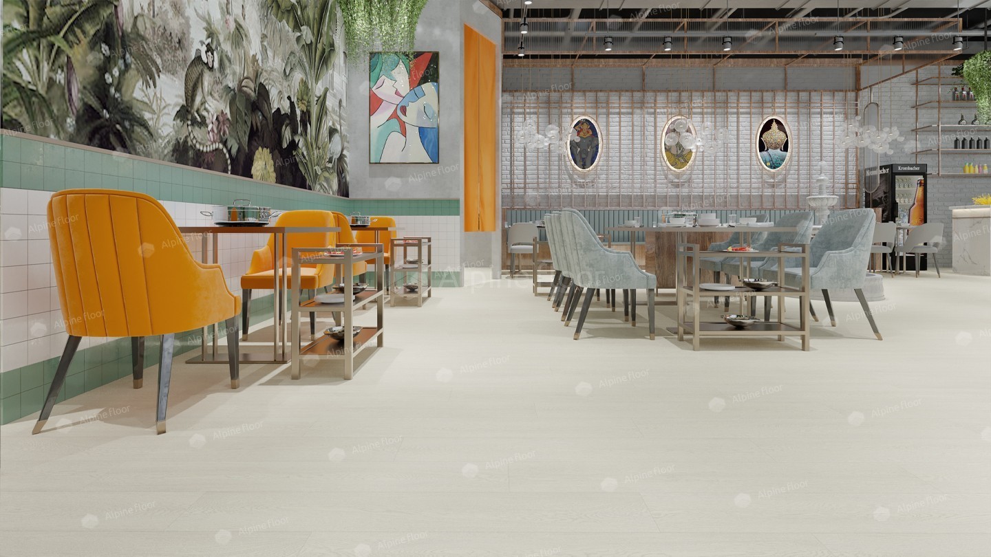 Кварцвиниловый SPC ламинат Alpine Floor Intense Зимний лес ECO 9-5 1220×183×6 фото в интерьере