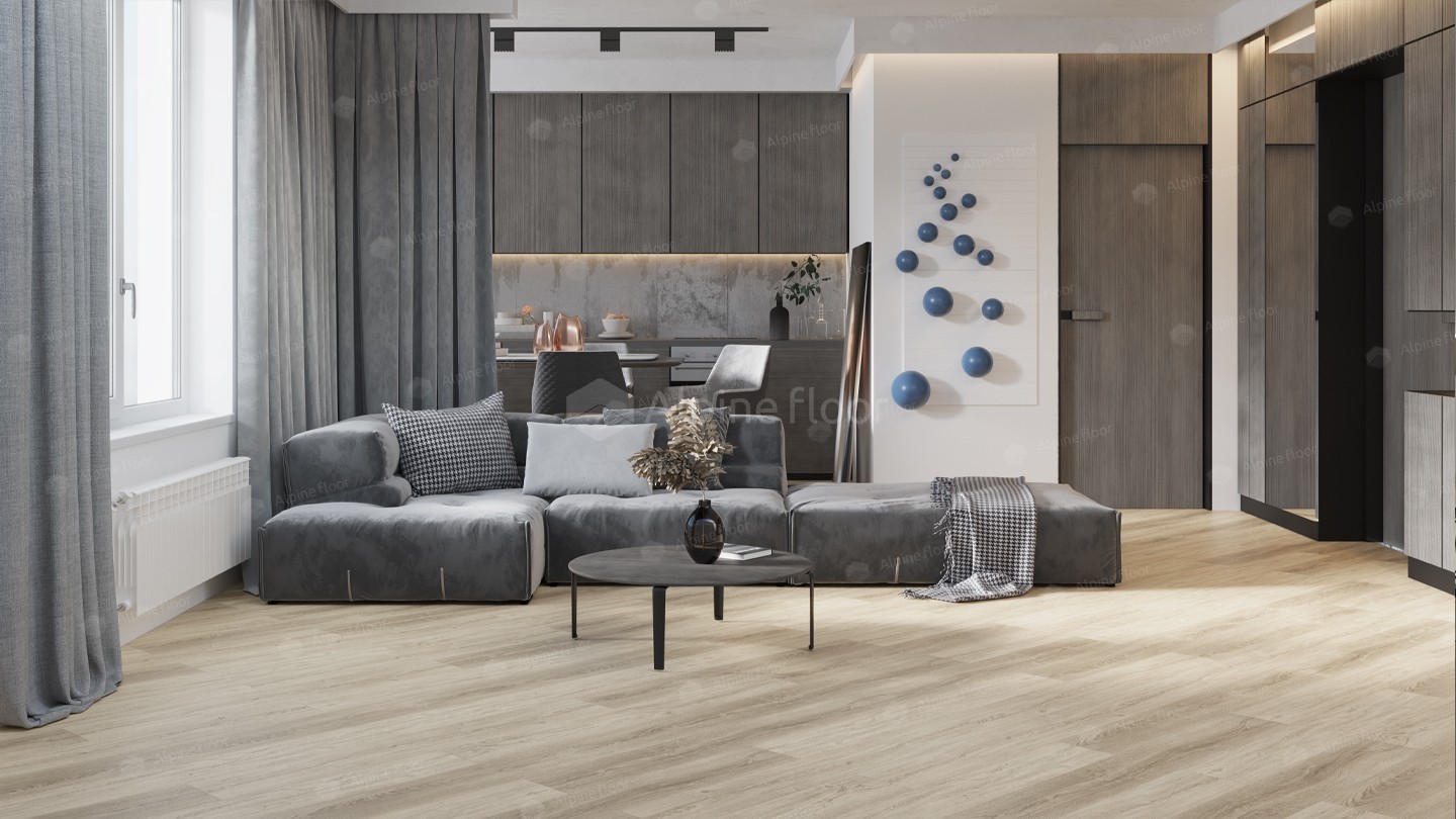 Кварцвиниловый SPC ламинат Alpine Floor Intense Редвуд ECO 9-11 1220×183×6 фото в интерьере