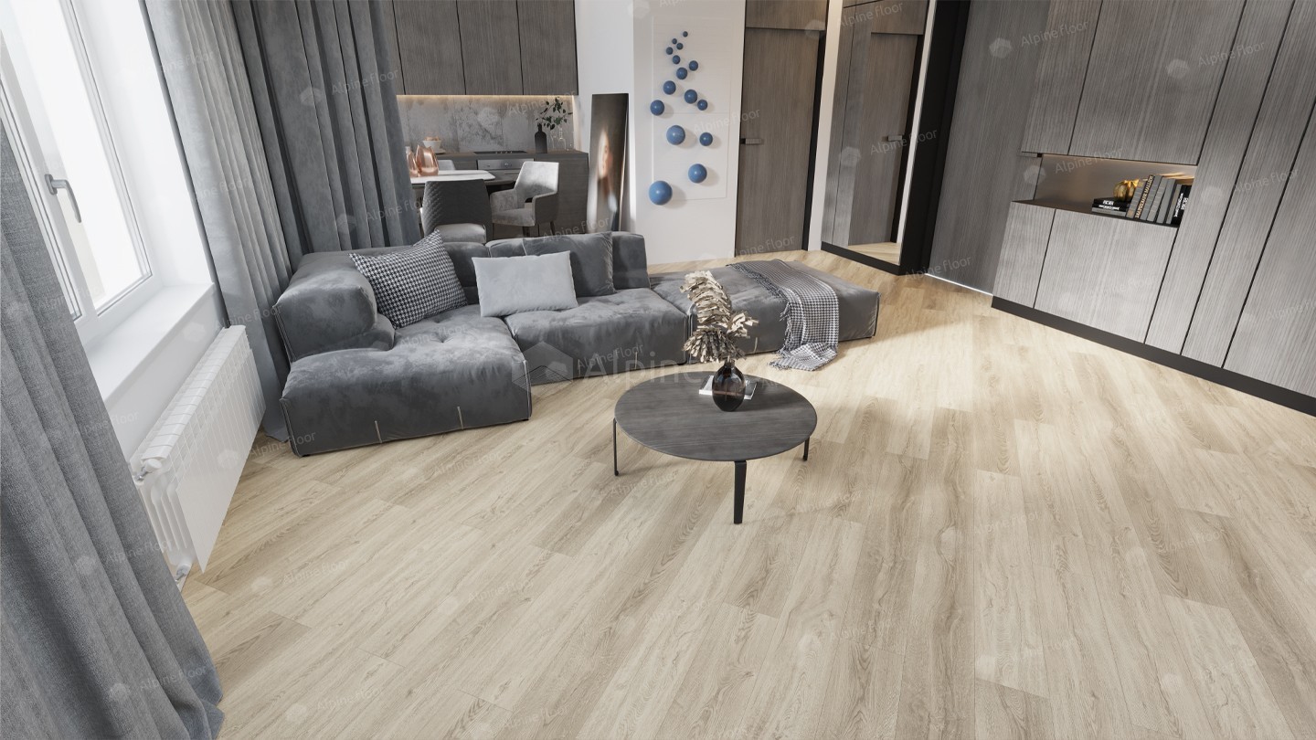 Кварцвиниловый SPC ламинат Alpine Floor Intense Редвуд ECO 9-11 1220×183×6 фото в интерьере