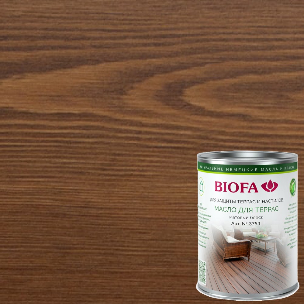 Масло для террас Biofa 3753 цвет 3703 Темный орех 0,125 л Масло для террас Biofa 3753 цвет 3703 Темный орех 0,125 л