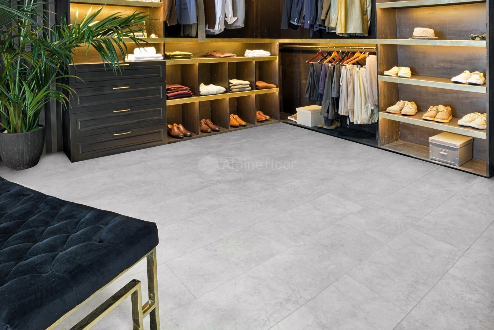Кварцвиниловый SPC ламинат Alpine Floor Stone Mineral Core Вердон ECO 4-17 609,6×304,8×4 фото в интерьере