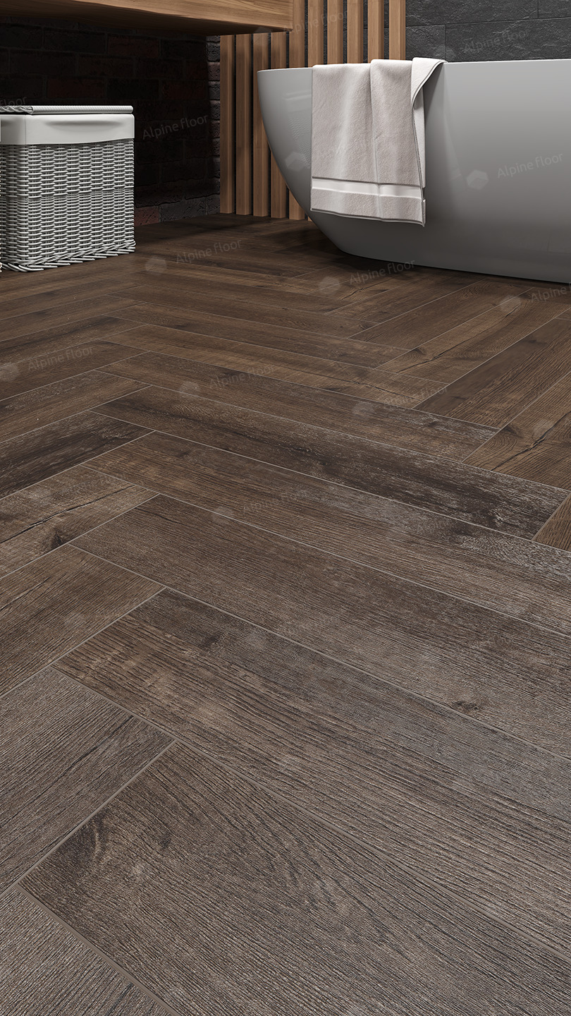 Кварцвиниловый SPC ламинат Alpine Floor Parquet Light Дуб Альферац ECO 13-22 венгерская елка 600×125×4 фото в интерьере