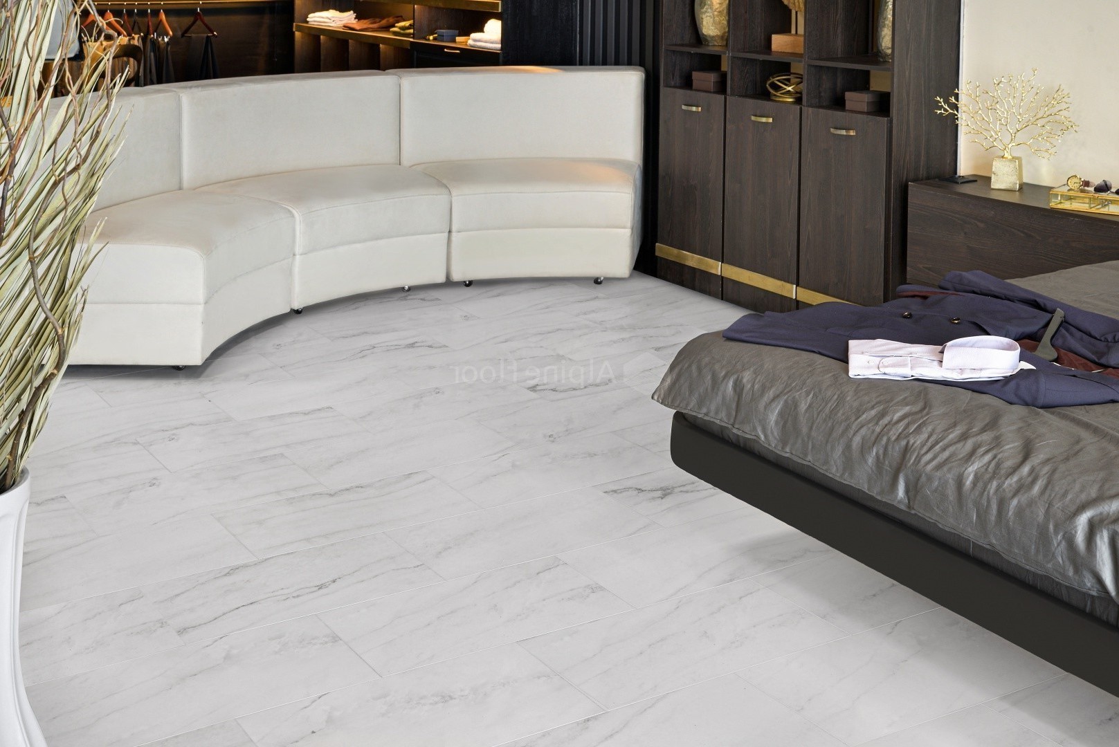 Кварцвиниловый SPC ламинат Alpine Floor Stone Mineral Core Брайс ECO 4-20 609,6×304,8×4 фото в интерьере