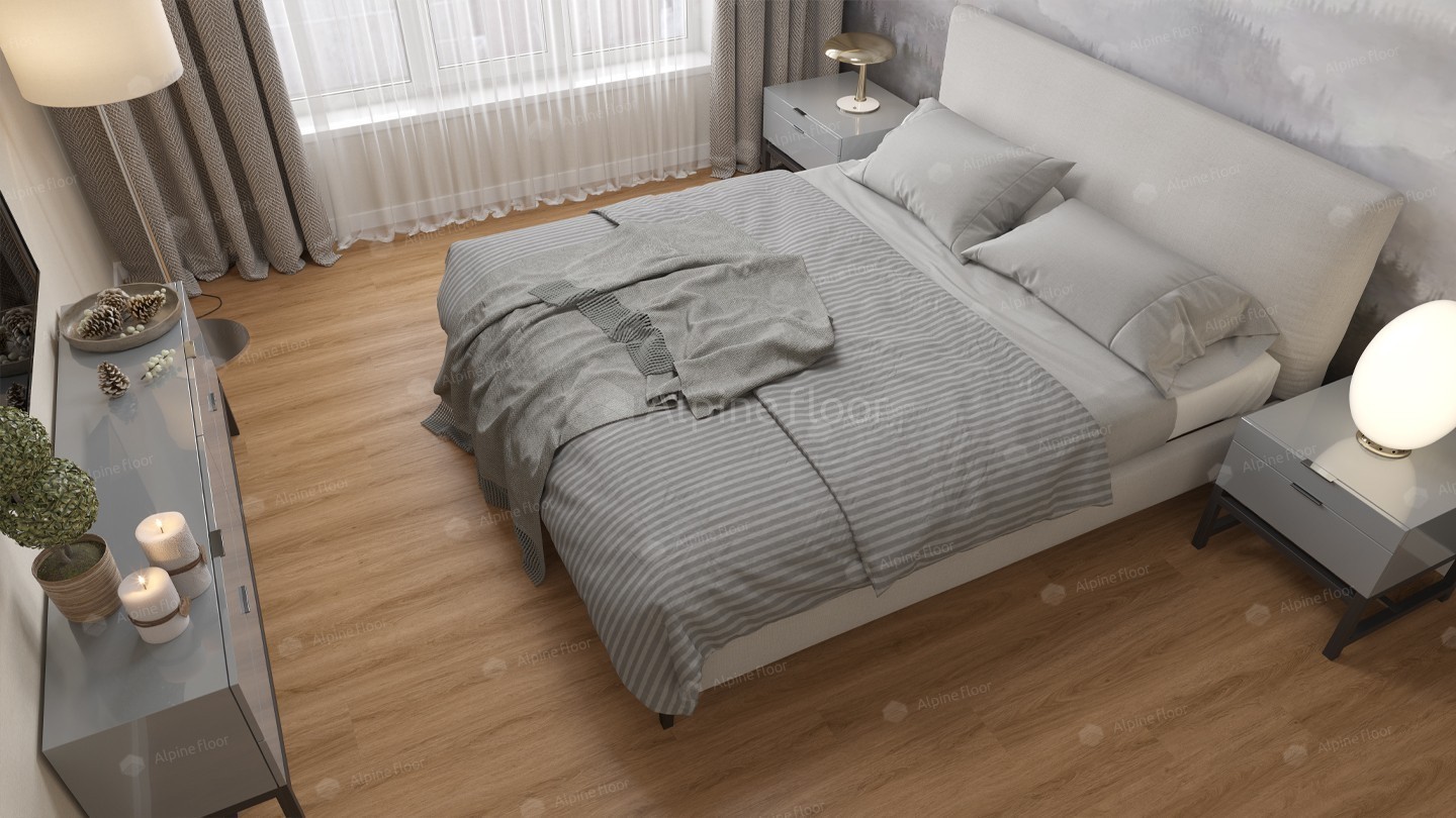 Кварцвиниловая плитка Alpine Floor клеевая Easy Line Дуб Рыжий ECO 3-21 1219,2×184,15×3 фото в интерьере