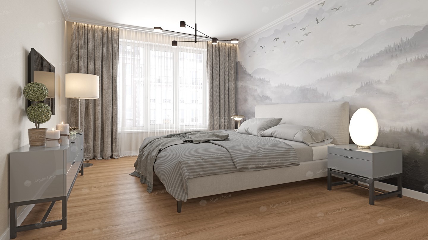 Кварцвиниловая плитка Alpine Floor клеевая Easy Line Дуб Рыжий ECO 3-21 1219,2×184,15×3 фото в интерьере