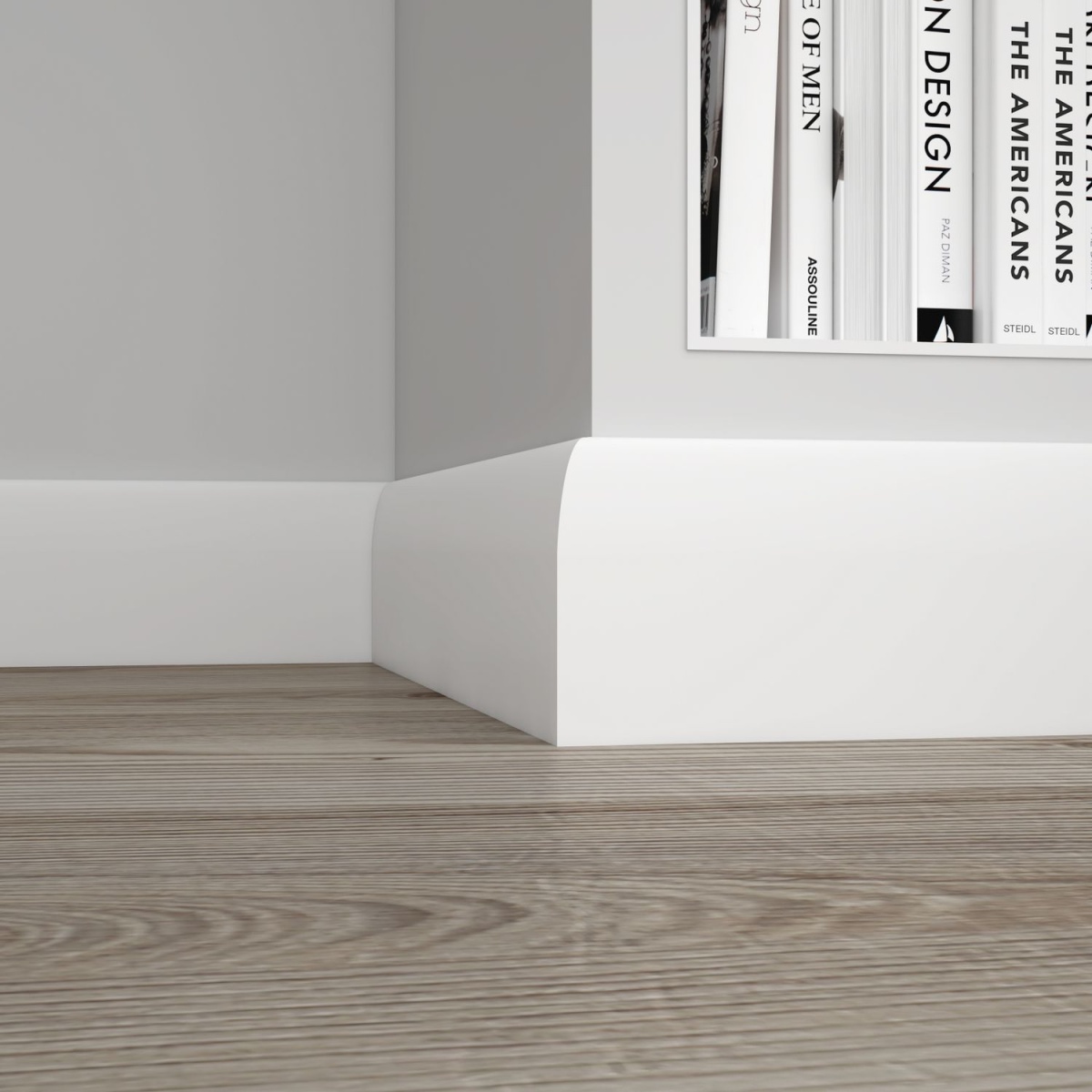 Плинтус деревянный под покраску Ultrawood Base 0017 W 2000×100×14 фото в интерьере