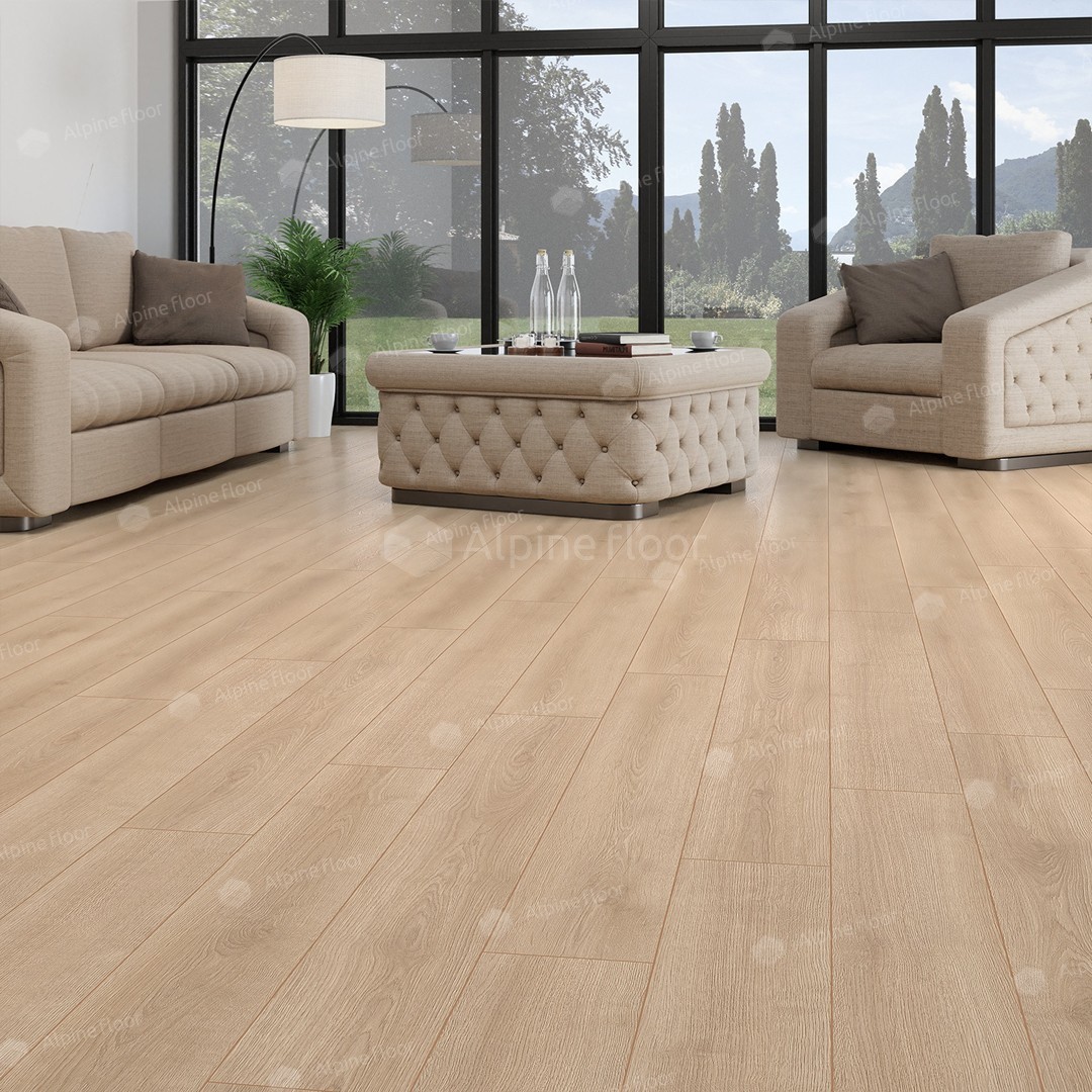 Ламинат Alpine Floor Premium Дуб Натур P 1002 1380×190×10 фото в интерьере