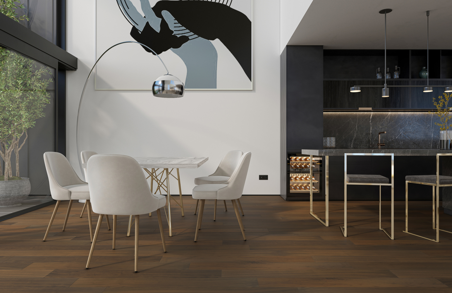 Композитная паркетная доска Quartz Parquet Классик Орех американский 400-29 400-1220×152×7 фото в интерьере