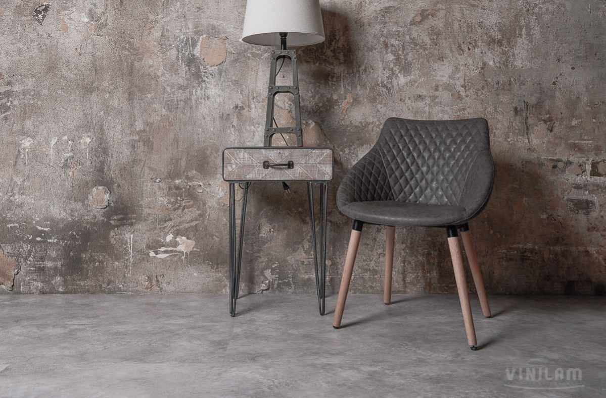 Кварцвиниловый SPC ламинат Vinilam Ceramo Stone Бетон 61606 940×470×8 фото в интерьере