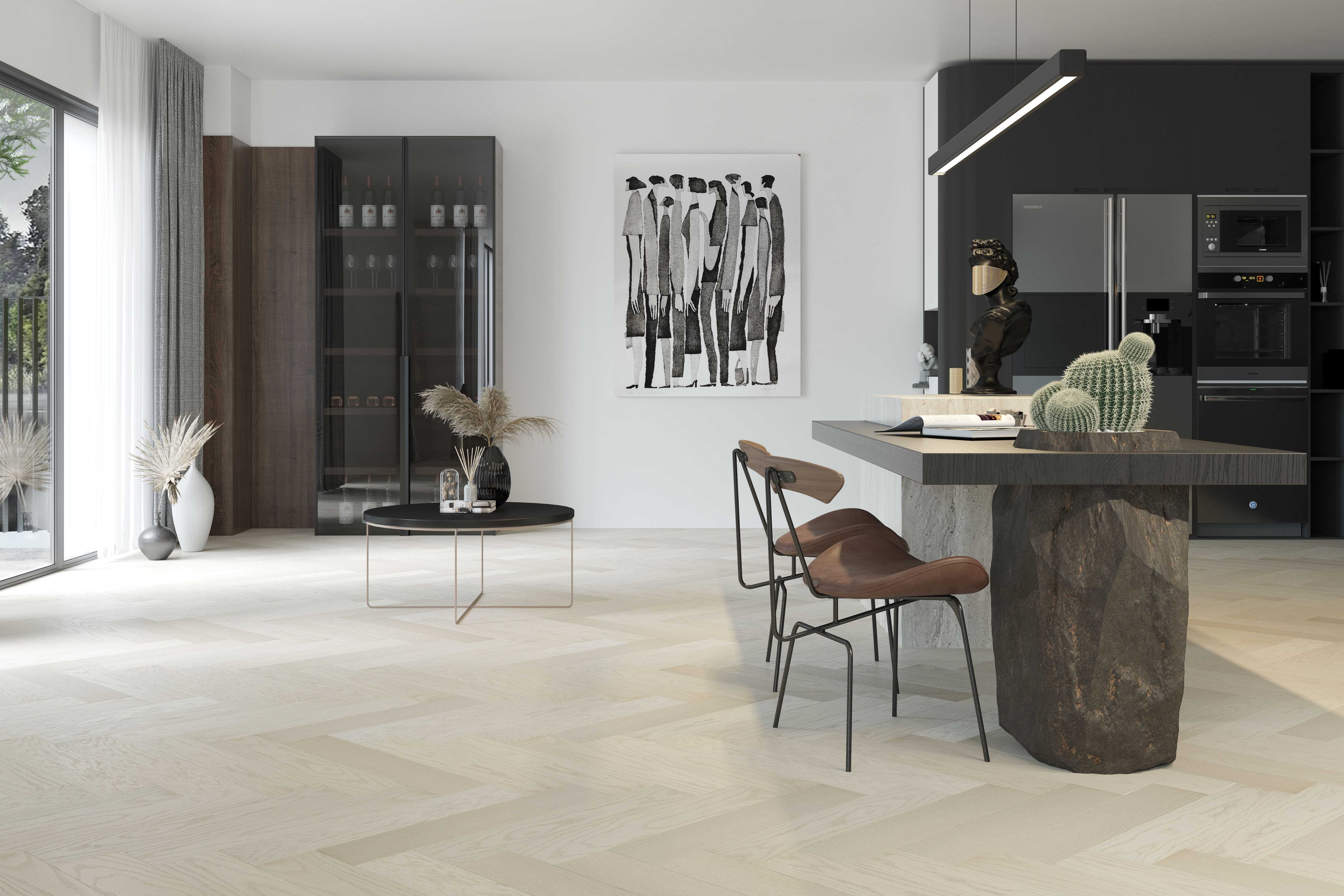 Композитная паркетная доска Quartz Parquet Елка Дуб песочный 33-408 венгерская елка 635×127×5 фото в интерьере Композитная паркетная доска Quartz Parquet Елка Дуб песочный 33-408 венгерская елка 635×127×5 фото в интерьере