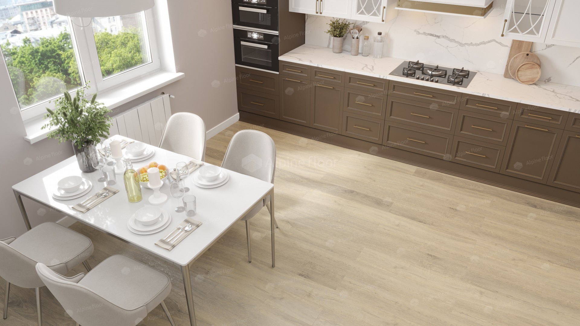 Кварцвиниловый SPC ламинат Alpine Floor Premium XL Дуб Капучино ECO 7-12 1524×180×8 фото в интерьере