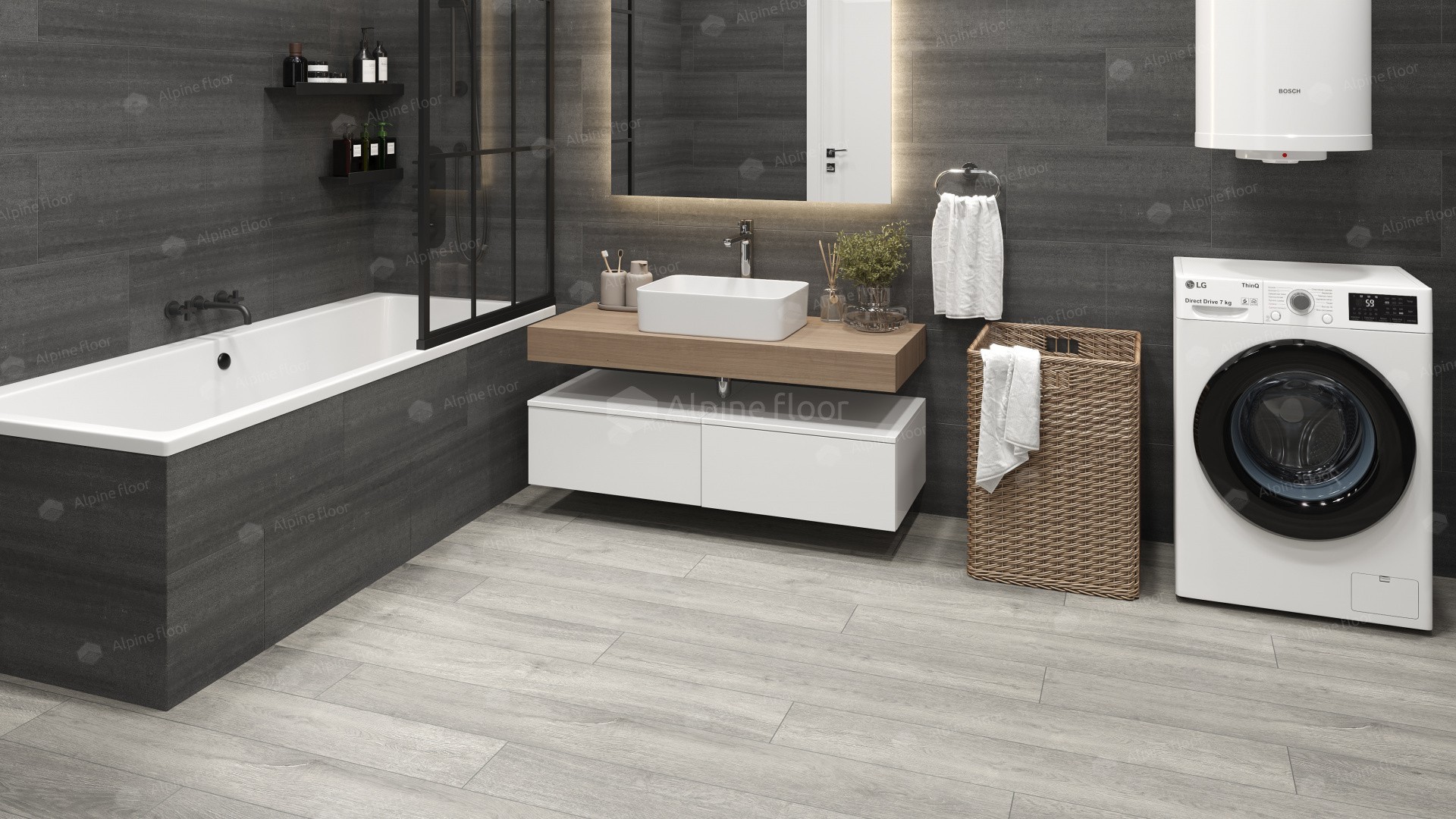 Кварцвиниловый SPC ламинат Alpine Floor Premium XL Дуб Платина ECO 7-14 1524×180×8 фото в интерьере