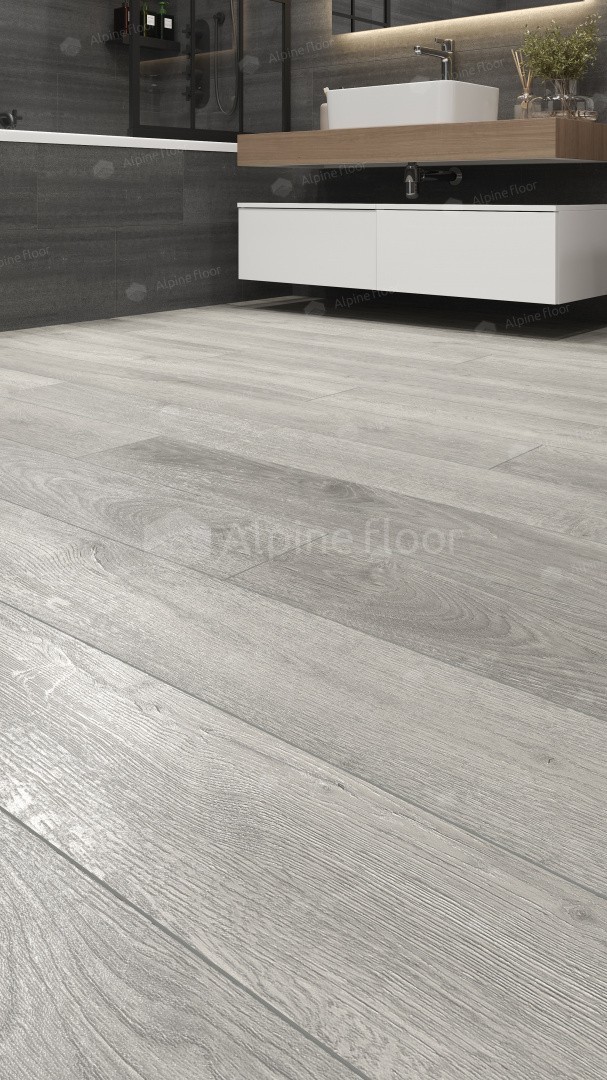 Кварцвиниловый SPC ламинат Alpine Floor Premium XL Дуб Платина ECO 7-14 1524×180×8 фото в интерьере