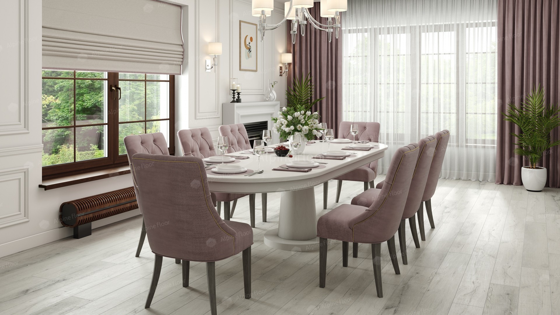 Кварцвиниловый SPC ламинат Alpine Floor Premium XL Дуб Слоновая кость ECO 7-17 1220×183×8 фото в интерьере