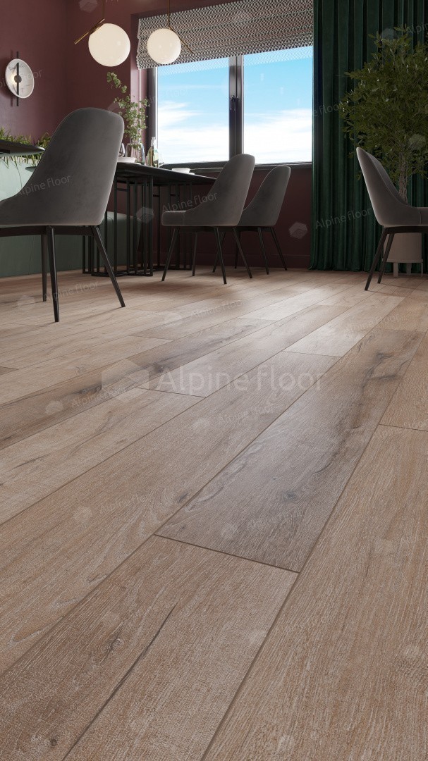 Кварцвиниловый SPC ламинат Alpine Floor Premium XL Дуб Персиковый ECO 7-20 1220×183×8 фото в интерьере
