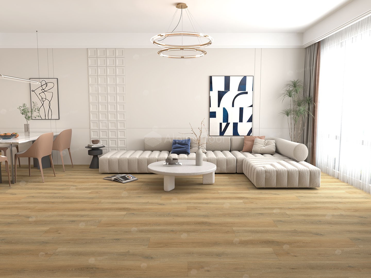 Кварцвиниловый SPC ламинат Alpine Floor Premium XL Дуб Франц ECO 7-26 1800×229×8 фото в интерьере
