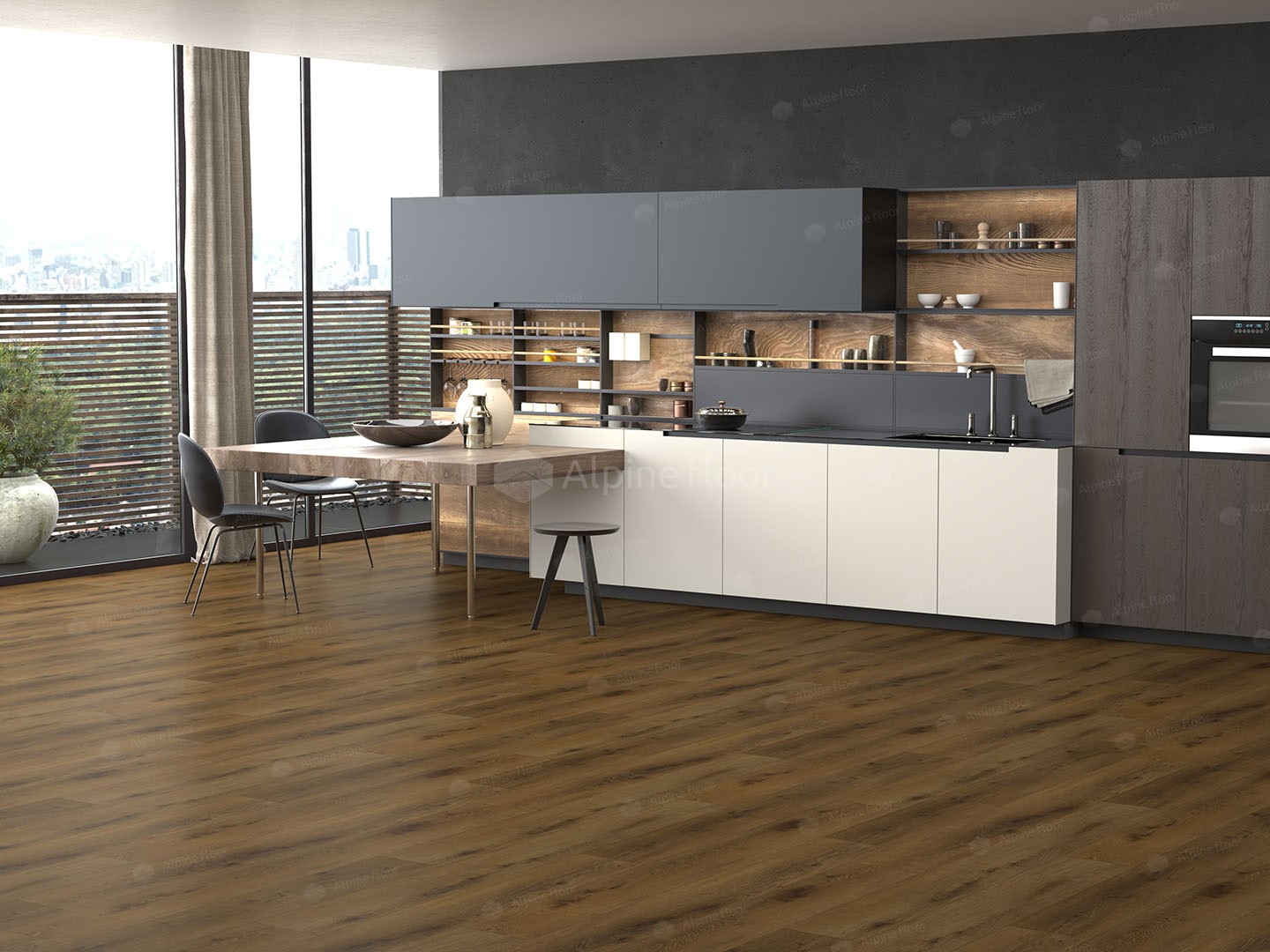 Кварцвиниловый SPC ламинат Alpine Floor Premium XL Дуб Марко ECO 7-32 1800×229×8 фото в интерьере
