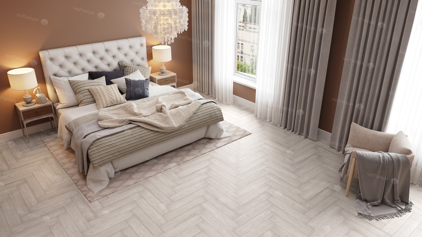 Кварцвиниловая плитка Alpine Floor клеевая Parquet LVT Голубой Лес ECO 16-9 венгерская елка 590×118×2,5 фото в интерьере