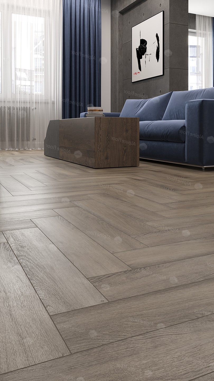 Кварцвиниловая плитка Alpine Floor клеевая Parquet LVT Дуб Исида ECO 16-15 венгерская елка 590×118×2,5 фото в интерьере
