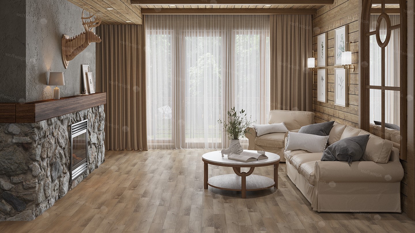 Кварцвиниловая плитка Alpine Floor клеевая Parquet LVT Дуб Синистра ECO 16-17 венгерская елка 590×118×2,5 фото в интерьере
