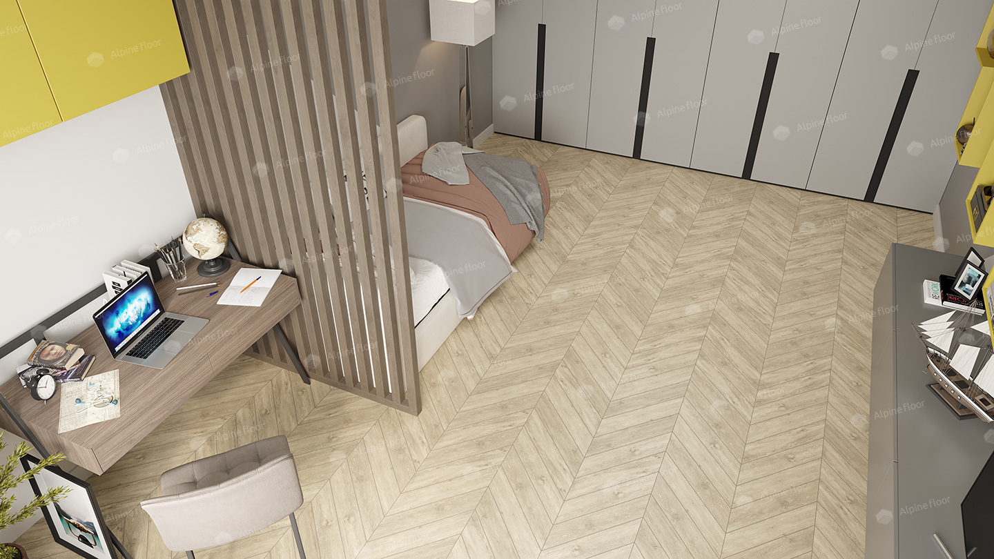 Кварцвиниловый SPC ламинат Alpine Floor Chevron Alpine Сонома ECO 18-7 французская елка 600×127×5 фото в интерьере Кварцвиниловый SPC ламинат Alpine Floor Chevron Alpine Сонома ECO 18-7 французская елка 600×127×5 фото в интерьере
