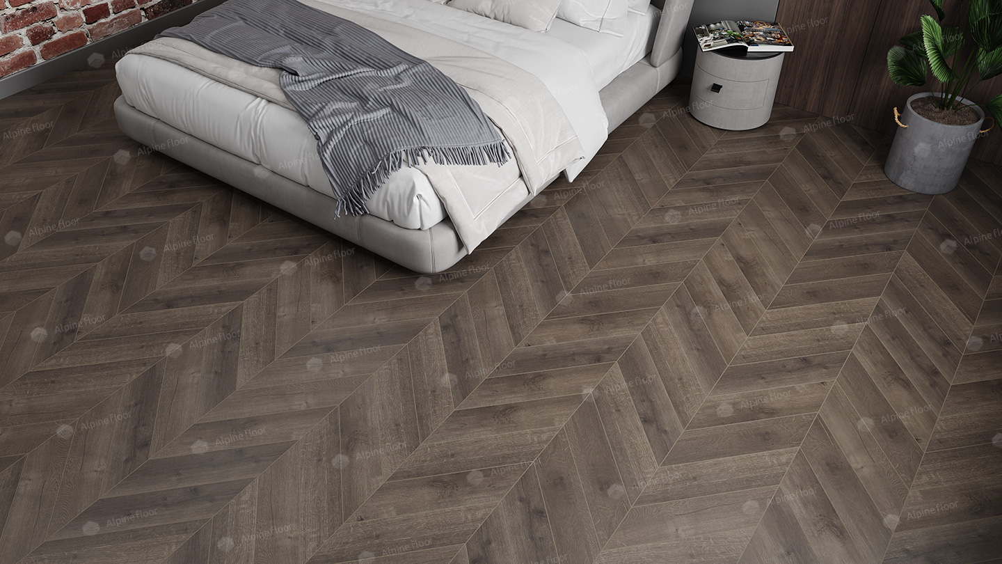 Кварцвиниловый SPC ламинат Alpine Floor Chevron Alpine Дуб Антарес ECO 18-9 французская елка 600×127×5 фото в интерьере Кварцвиниловый SPC ламинат Alpine Floor Chevron Alpine Дуб Антарес ECO 18-9 французская елка 600×127×5 фото в интерьере