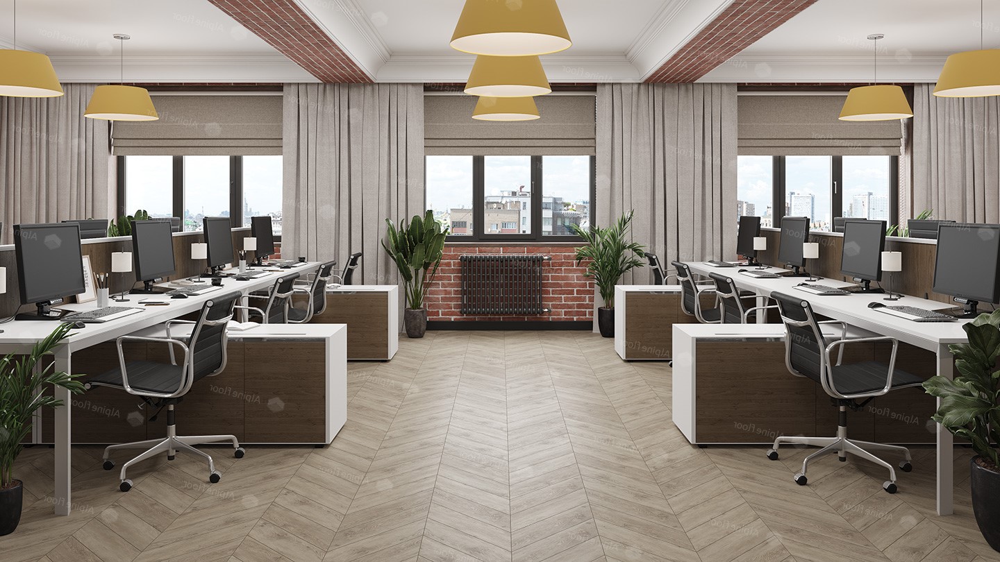 Кварцвиниловый SPC ламинат Alpine Floor Chevron Alpine Карите ECO 18-11 французская елка 600×127×5 фото в интерьере