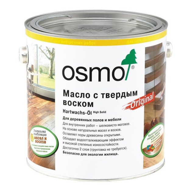 Масло с твердым воском для пола Osmo Hartwachs-Ol 3062 бесцветное Матовое 0,18 л Масло с твердым воском для пола Osmo Hartwachs-Ol 3062 бесцветное Матовое 0,18 л