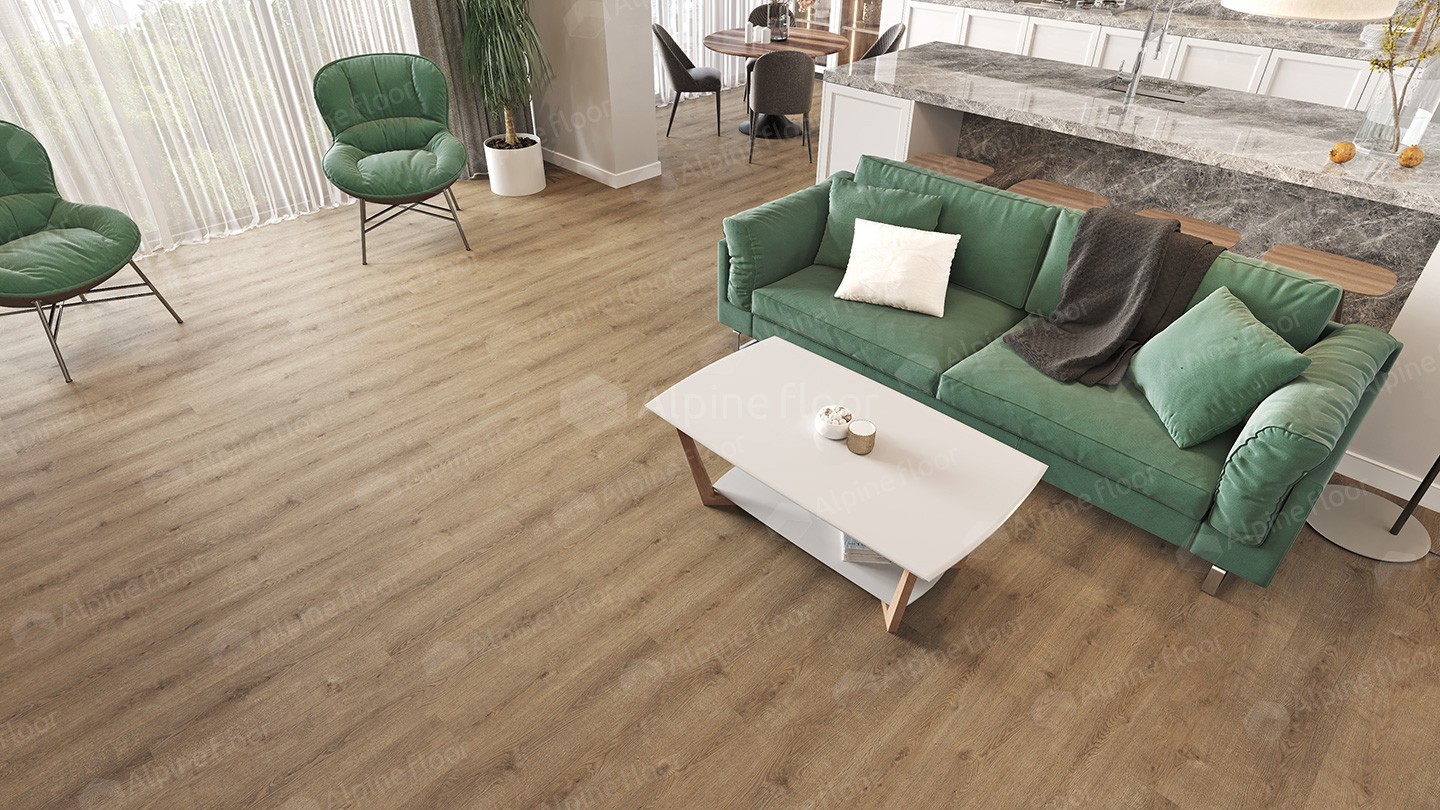 Кварцвиниловый SPC ламинат Alpine Floor Solo Plus Ларгетто ECO 14-301 1220×183×4 фото в интерьере