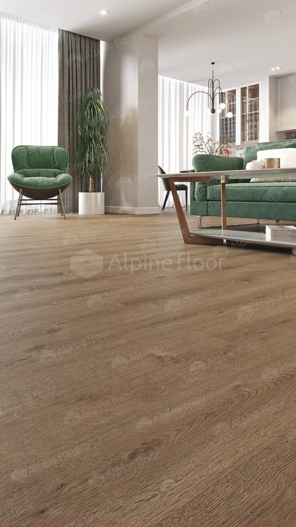 Кварцвиниловый SPC ламинат Alpine Floor Solo Plus Ларгетто ECO 14-301 1220×183×4 фото в интерьере