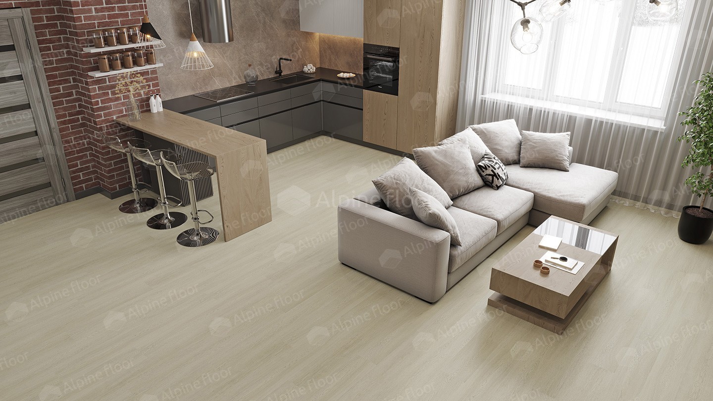 Кварцвиниловый SPC ламинат Alpine Floor Solo Plus Ленто ECO 14-501 1220×183×4 фото в интерьере