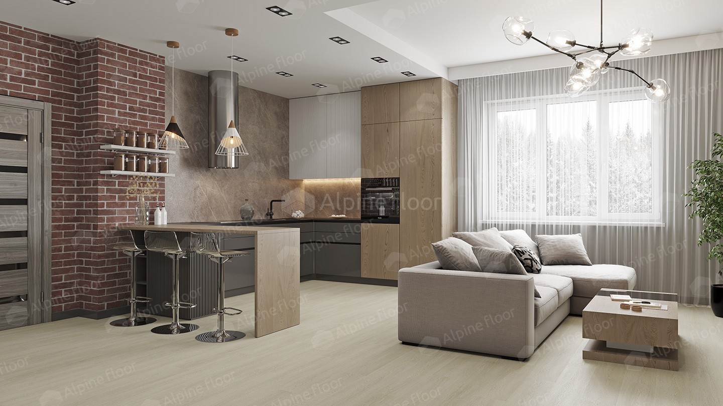 Кварцвиниловый SPC ламинат Alpine Floor Solo Plus Ленто ECO 14-501 1220×183×4 фото в интерьере
